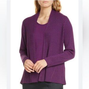 Eileen Fisher Ribbed Silk Cotton Blend Open Cardigan Size S Purple